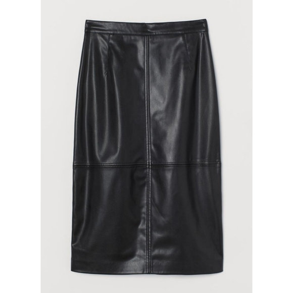 𝅺nwt H&M Black Vegan Faux Leather Midi Skirt Size 6 - Picture 2 of 8